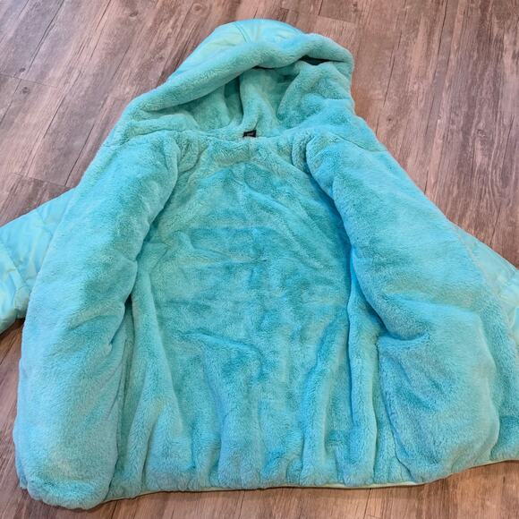 Nautica Girls 12/14 Reversible Teal Fuzzy Hooded Full Zip Warm Winter Jacket - Picture 9 of 11